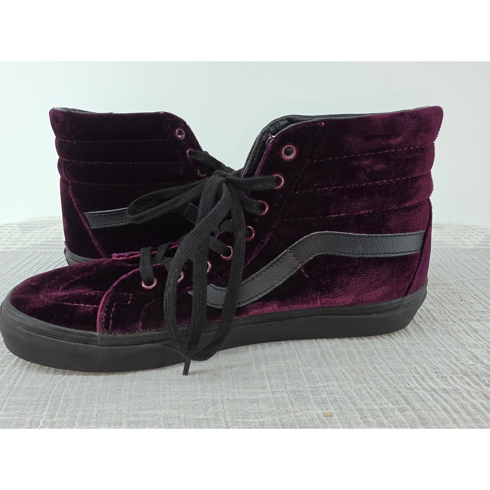 Vans Sk8-Hi Purple Velvet High Top Sneakers Mens 9.5 Black Leather Stripe - Picture 6 of 9